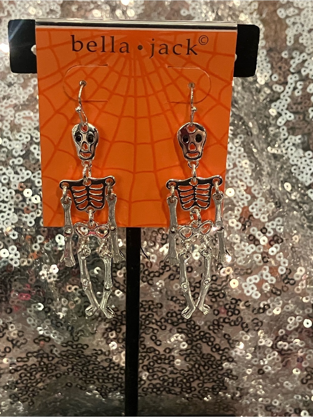 Silver Skeleton Dangle Earrings - Silver Halloween Jewelry